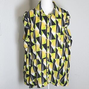 Ashley Stewart Colorful Cold-Shoulder Peplum Top, Buttondown, Size 18/20